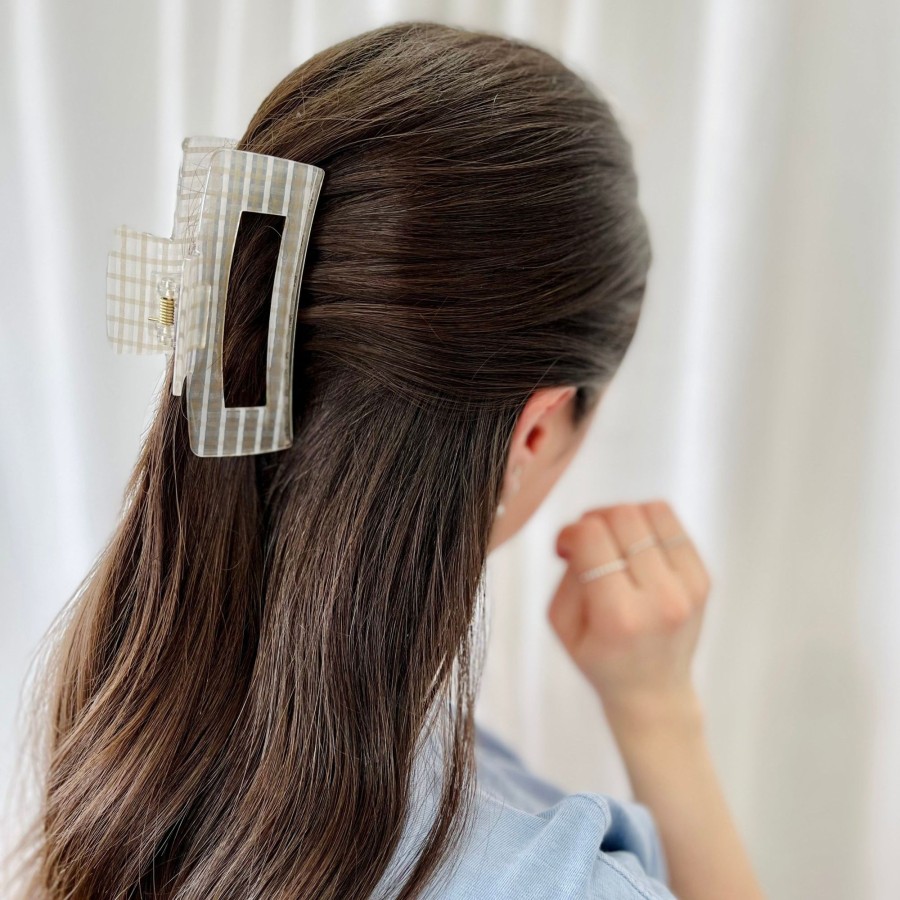 Hair Accessories CreatiVal | Oversize Clip - White And Beige Checkered