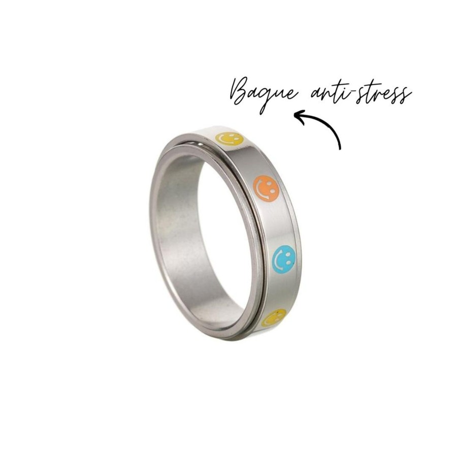 Rings CreatiVal | Mimi Smiley Multicolor - Silver Meditation Ring