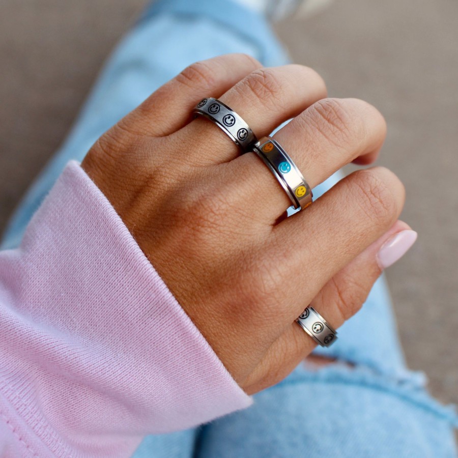 Rings CreatiVal | Mimi Smiley Multicolor - Silver Meditation Ring