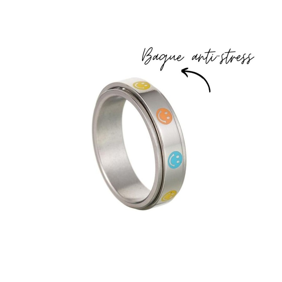 It Is Cute CreatiVal | Mimi Smiley Multicolor - Silver Meditation Ring