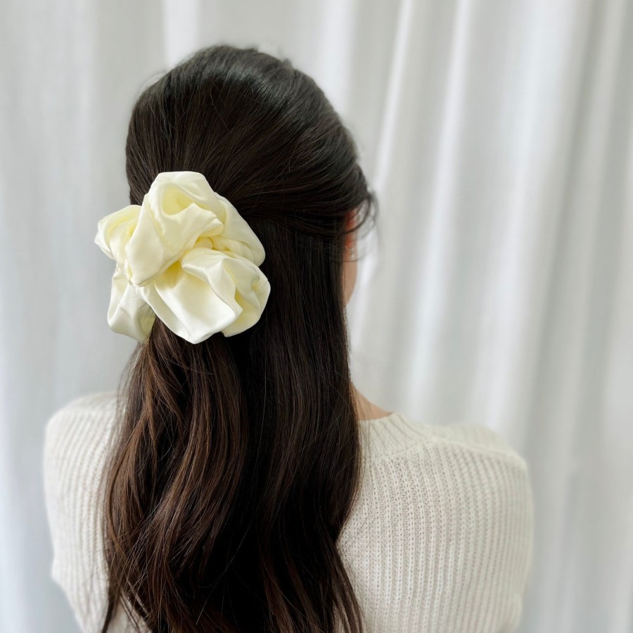 Hair Accessories CreatiVal | Ivory Satin Oversized Cabbage